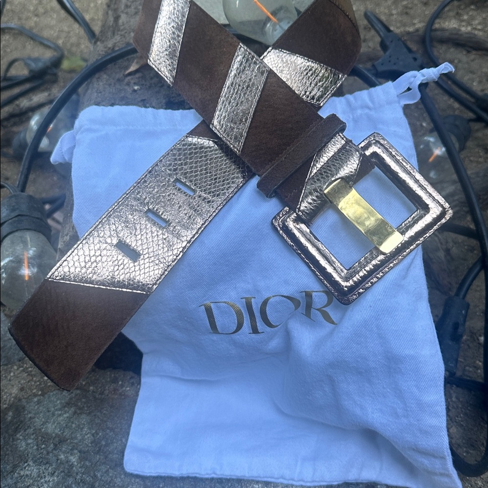 Dior Metallic Silver and Brown Belt